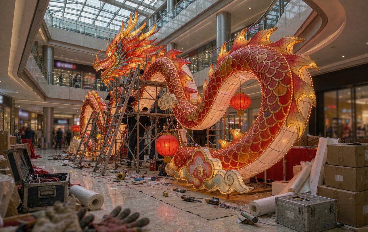节庆美陈的工期倒排：从节点回推到各工序时间配图 · 新春灯组