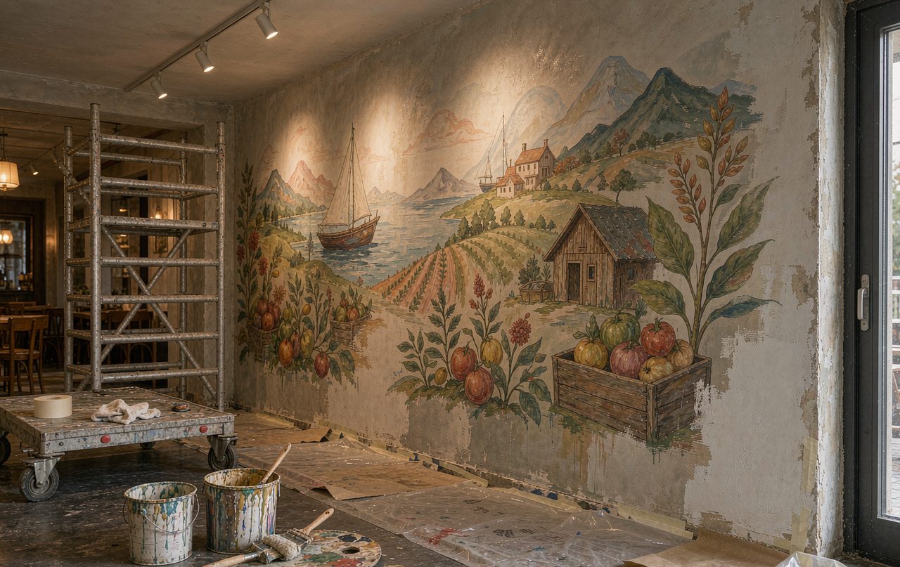 墙绘壁画 · 食材产地插画墙