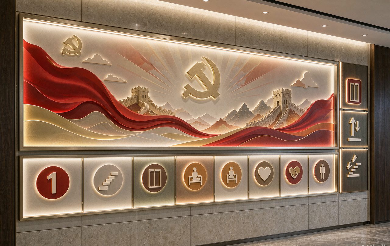 大理墙绘壁画 · 党建灯箱导视墙实景