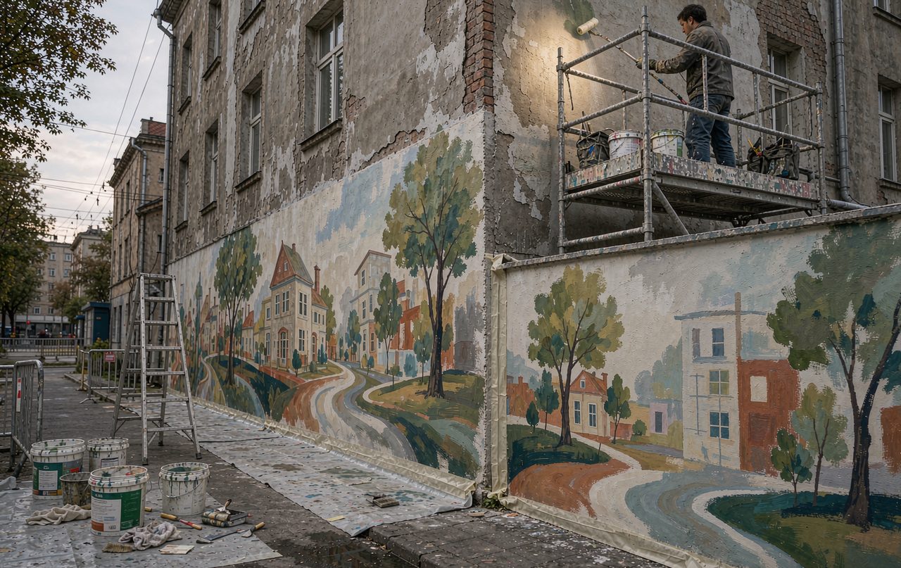 建筑外墙彩绘与围墙美绘 · 旧楼翻新