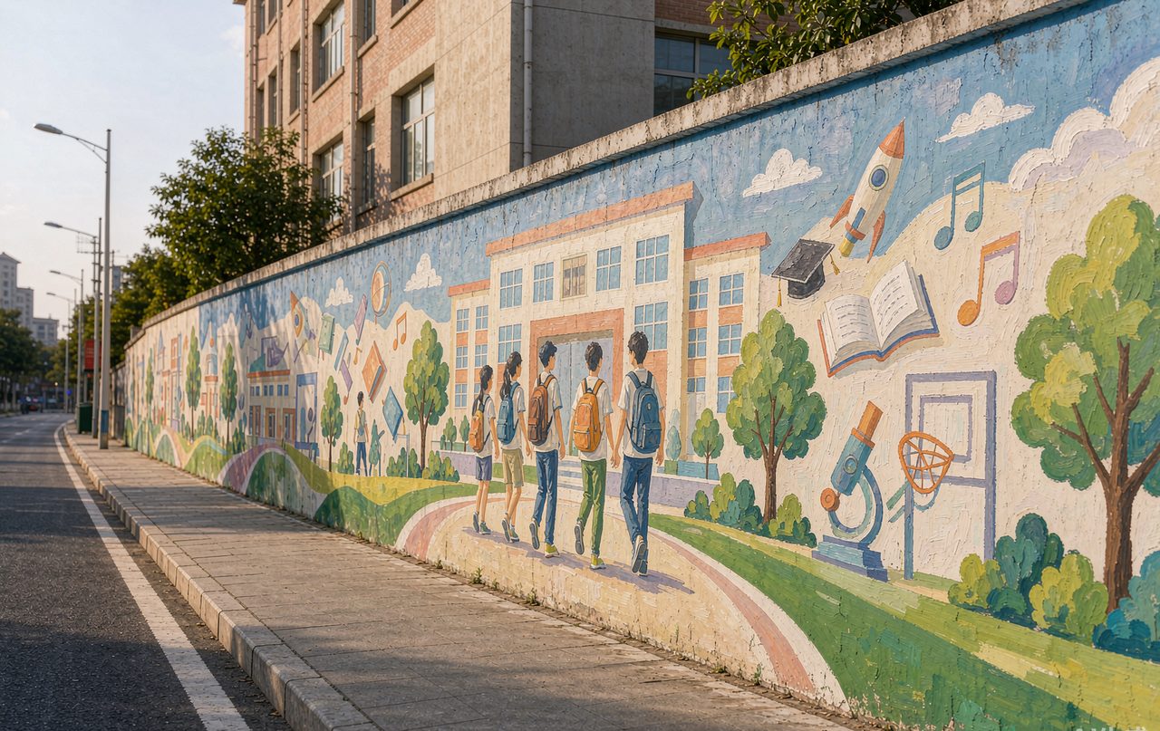 学校围墙彩绘 完工实景
