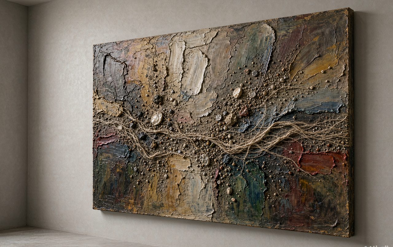 综合材料肌理画 完工实景
